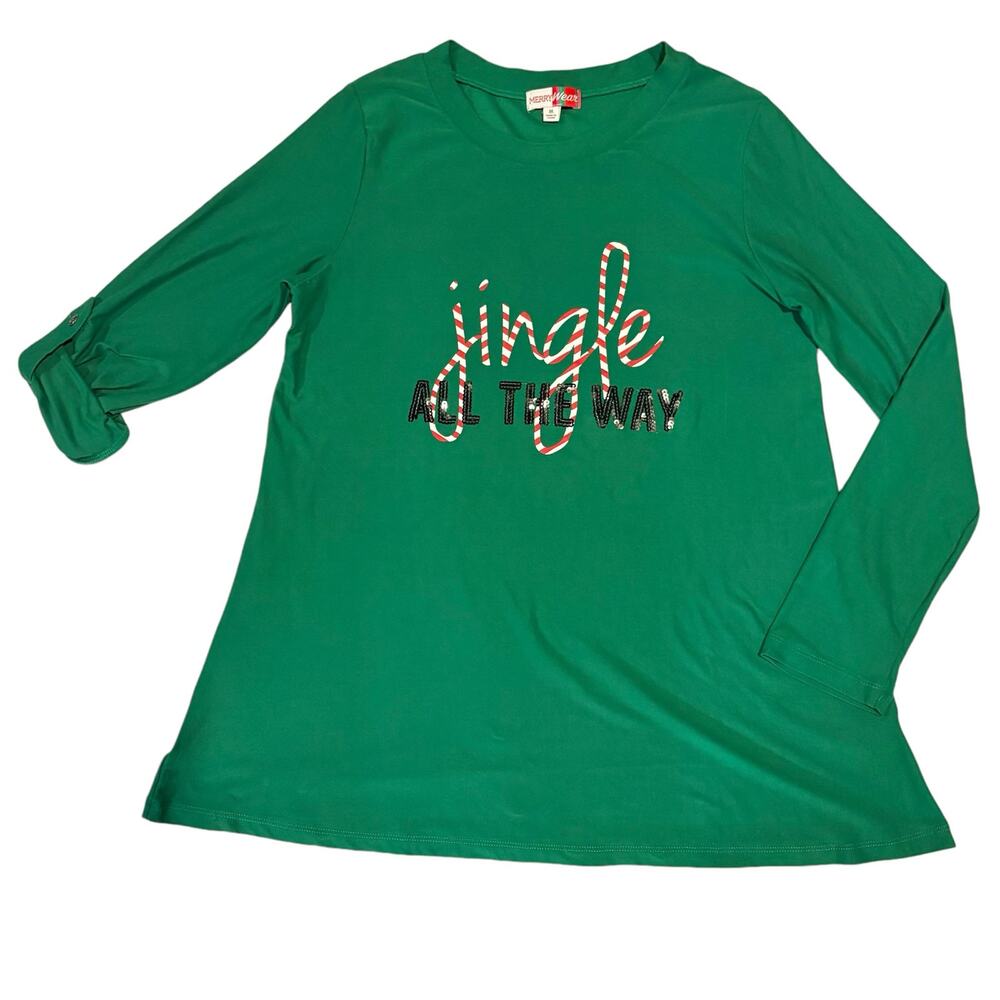 MERRY WEAR | Jingle All The Way Christmas Holiday Tunic Top T-Shirt Tab Sleeves